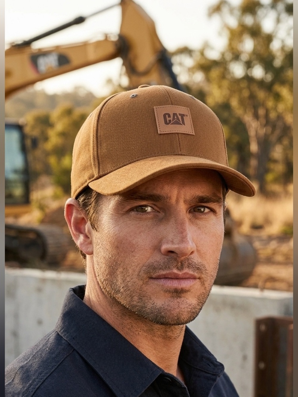CAT Caterpillar Tan Snapback Hat Logo Patch Adjustable Workwear Cap